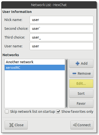 HexChat network list